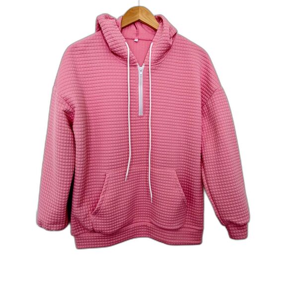 Women's Pink Quarter Zip Pullover Hoodie Sweater S - Picture 1 of 8